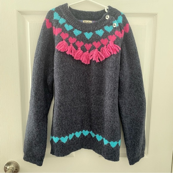 Hatley Pink and Gray Crew Neck Sweater with Chevron Design - Picture 1 of 6